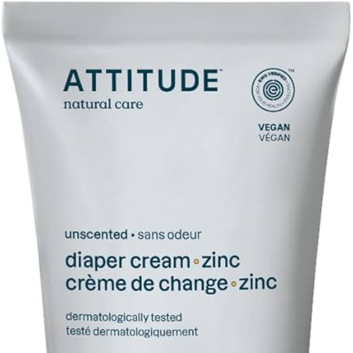 ATTITUDE Diaper Cream with Zinc & Oatmeal for Baby with Sensitive Skin, Plant and Mineral Based, Dermatologically Tested, Vegan, Unscented, 2.6 Oz