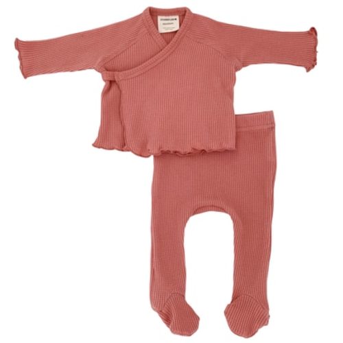 Organic Waffle Kimono & Pant Set, Dusty Rose