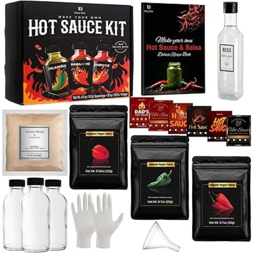 Hot Sauce Making Kit - 3 Variety Peppers (Mild to Hot) with Accessories to Make Your Own Hot Sauce Kit For Adults - Fun Hobby Project DIY Cooking Kit for Men, Dad, Brother, Women, Mom Christmas Gift Set