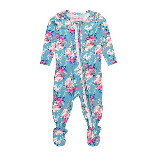 RuffleButts Fancy Me Floral Ruffle One Piece Footie Pajamas - 0-3m
