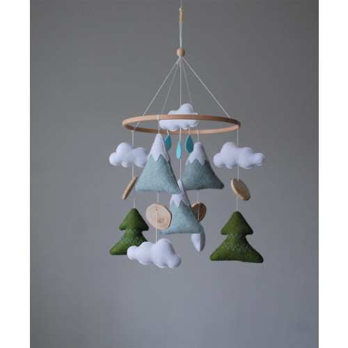Felt Mountain and Tree Baby Mobile: Woodland Nursery Decor
