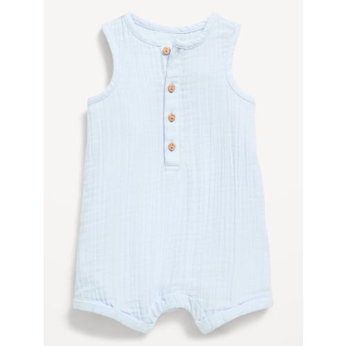 Sleeveless Double-Weave Henley One-Piece Romper for Baby