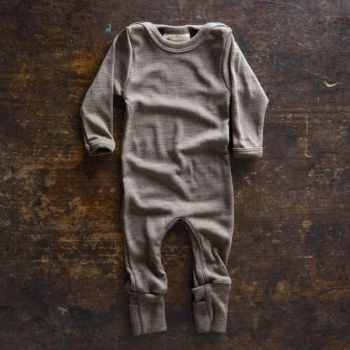 Baby Merino Wool & Silk Pyjamas - Walnut