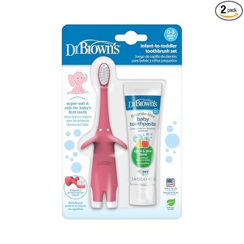 Dr. Brown's Infant-to-Toddler Toothbrush Set, 1.4 Ounce, Pink