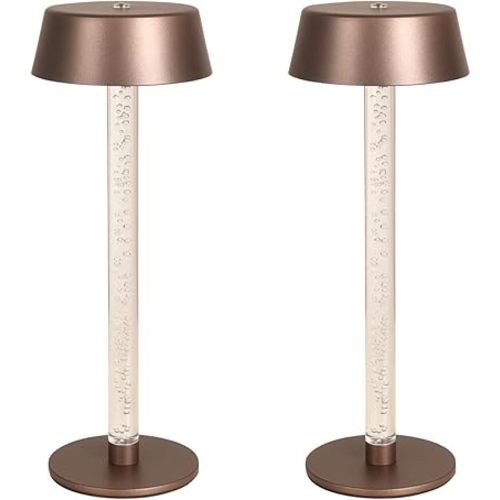 Cordless Table Lamps Set of 2,Lava lamp,Bubble stem,Water Droplet stem,Crystal Effect,5000mAh Battery Operated, 3 Color Stepless Dimming Up, for Restaurant/Bedroom/Bars/Outdoor Party/Camping/Coffee