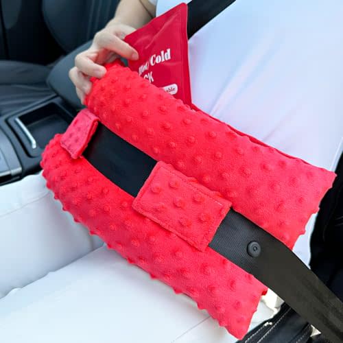 Hysterectomy Seatbelt Pillow Hysterectomy Recovery Must Haves Post Surgery Abdominal Pillows with Ice/Hot Pocket for Tummy Tuck C-Section Recovery Gifts Minky Dot Red
