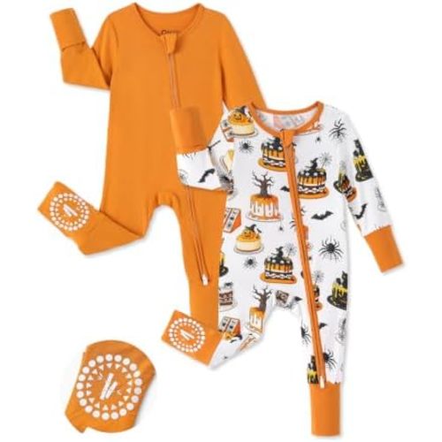PATPAT Bamboo Viscose Baby Footie 2-Pack with Anti-Slip Grips, NB-2T