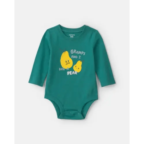 Baby Boy 'Gramps And I Are A Pear' Long-Sleeve Graphic Bodysuit - Green | Carter's