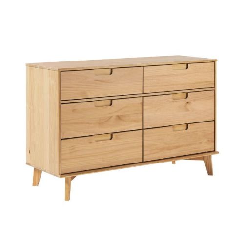Mid-Century Modern Groove Wood 6-Drawer Dresser - Walker Edison Natural Pine
