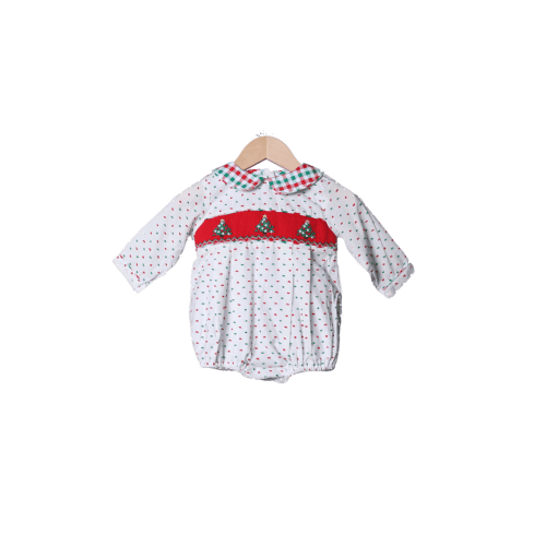 Smocked Christmas Tree Red/Green Swiss Dot Bubble