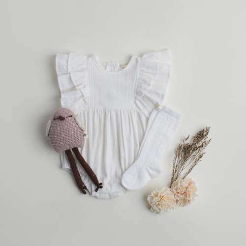 Julia White Bubble Romper with bow and socks | 3pc set – Olive and Cradle