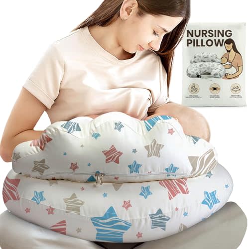 PILLANI Nursing Pillow for Breastfeeding & Bottle Feeding, Original Breast Feeding Pillow for Mom & Baby, Removable Cotton Cover, Adjustable Waist Strap, Baby Girl Boy Essentials Must Haves