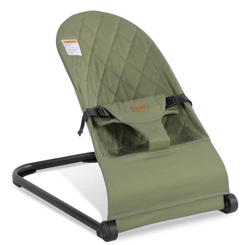 Baby Bouncer Seat, Infant Bouncy Chair, 3-Point Harness, 0-6 Months | Ergonomic Bouncer Seat, Lightweight Frame, ASTM Certified, Tool-Free Assembly, Baby-Powered Quiet Bouncing, Green