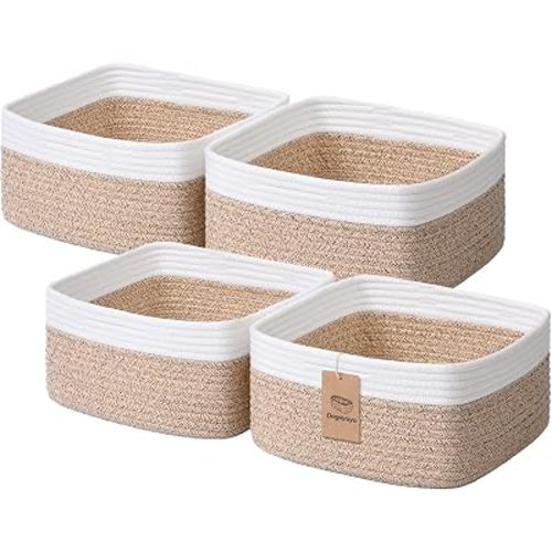 Storage Baskets for Shelves, 4 Pack Shallow Basket