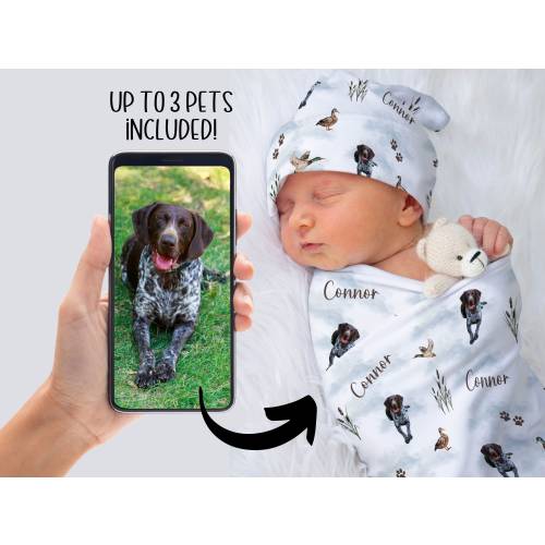 Personalized Baby Swaddle Set With Pet Photo Swaddle Blanket With Dog Picture Baby Gift Custom Newborn Hospital Photo Receiving Blanket