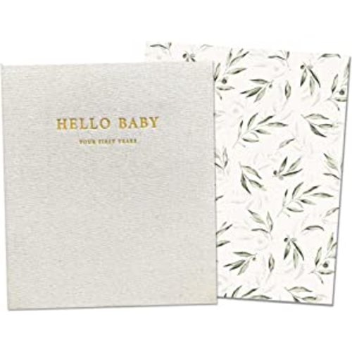 Peachly Unisex Baby Memory Book | Minimalist First Year Keepsake for Milestones | Simple Scrapbook Baby Books for Boy or Girl | 60 Pages Natural Linen - Olive