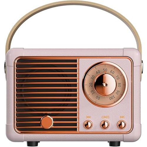 Retro Bluetooth Speaker, Wireless Mini Portable Speakers Vintage Radio Support USB/TF Card/AUX, Cute Bluetooth Speaker for Kitchen Desk Bedroom Office, Birthday Gifts for Women Teenage, Pink