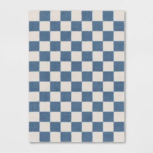 7'x5" Area Kids' Rug Checker Blue - Pillowfort™
