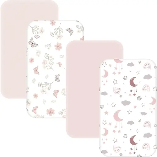 4 Pack Bedside Bassinet Sheets - 33"x20" Bassinet Sheets for Baby Delight, Angelbliss, Maxi-COSI & Most Regular Size Bedside Sleeper | Ultra Soft & Skin Friendly Bassinet Fitted Sheet for Girls