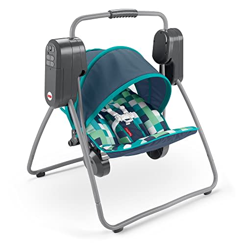 Fisher-Price On-the-Go Swing – Pixel Forest, baby seat with canopy that easily folds for travel