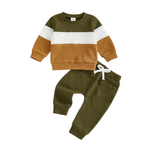Loicainy Toddler Baby Boy Fall Outfit 6 12 18 24 Months 2T 3T Contrast Color Striped Crew Neck Long Sleeve Tops and Pants 2 Pcs Clothes Set