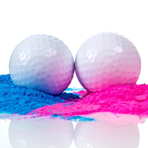 Gender Reveal Golf Balls Exploding Golf Ball Set (1 Pink + 1 Blue + 2 Wooden Tees per Pack) Girl or Boy Baby Reveal Ideas | Announcement Party Themed Gender Reveal Decorations Powder Explosion