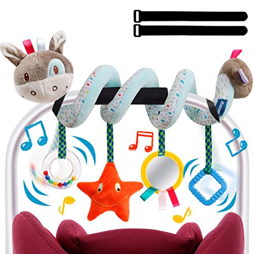 GKDOMS Baby Car Seat Toys Activity Stroller Toy for Boys Girls 0 3 6 9 10 12 Months, Spiral Hanging Plush, Baby Shower Thank You Gifts X-mas Stocking Stuffers