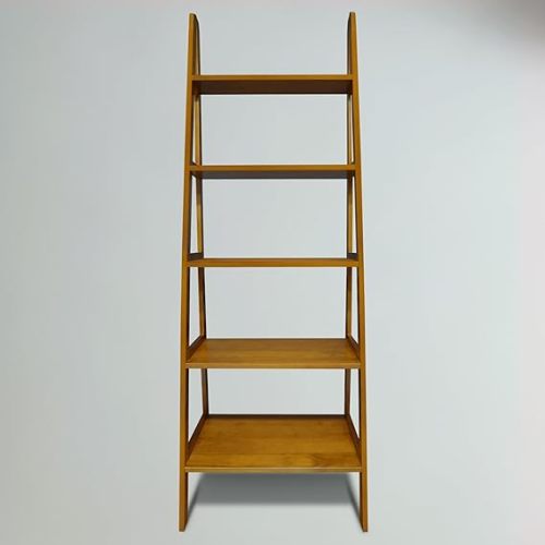 Casual Home 100% Solid Wood 5-Shelf Ladder Bookcase, 24.75" W x 16" D x 72" H, Chestnut, 5-Tier Freestanding Ladder Shelf