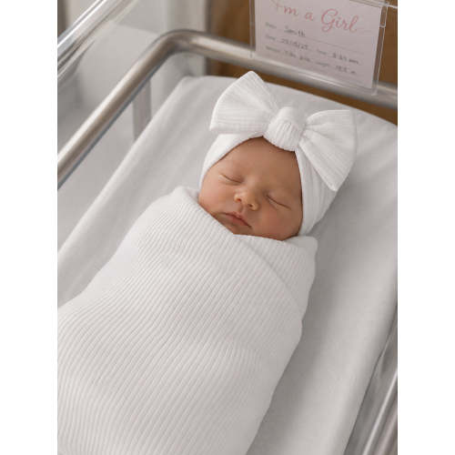 White Ribbed Cotton Newborn Baby Swaddle Blanket – SpearmintLOVE
