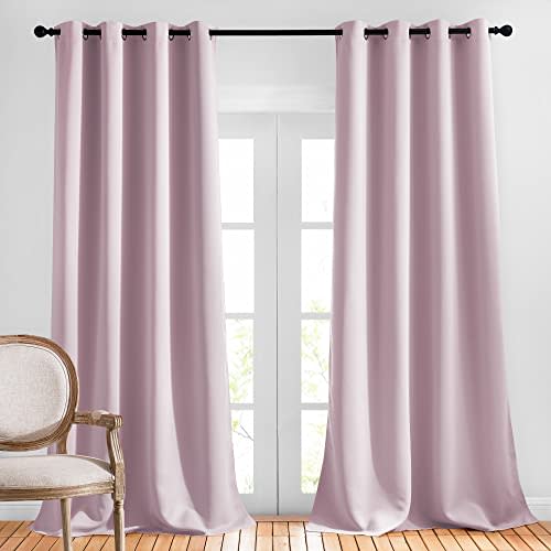 NICETOWN Room Darkening 102 inch Curtains for Living Room, Grommet Thermal Curtains Room Darkening Window Treatments Sound Reducing for Bedroom, Baby Pink, 2 Panels, W52 x L102
