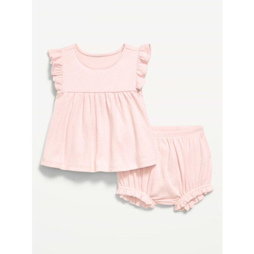 Ribbed Flutter-Sleeve Top and Shorts Set for Baby