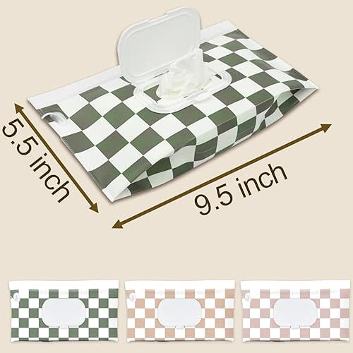 Baby Wipe Holder, 3-Pack Portable Refillable Wipe Dispenser, Waterproof & Dustproof Travel Baby Wipes Case, Reusable Diaper Wipe Container with Checkerboard Design