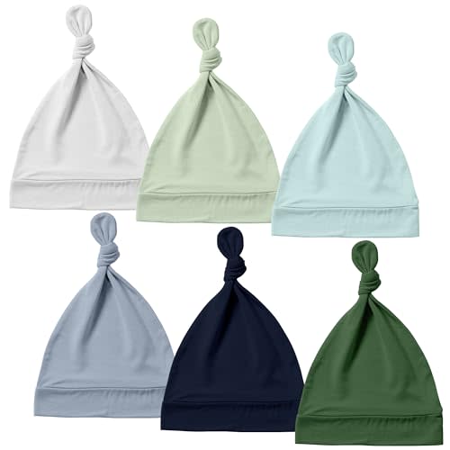 PurComfy Supersoft Baby Hats 0-6 Months, Bamboo Viscose Infant Newborn Beanies for Girls Boys Hospital Hat 6 Pack