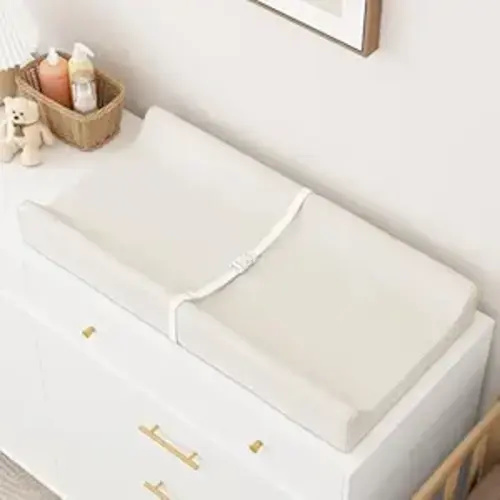 YACODAVO Wipeable Baby Changing Pad for Dresser and Table, Cozy Diaper Changing Pad with Waterproof & Wipe-Clean Leather Cover, Off-White