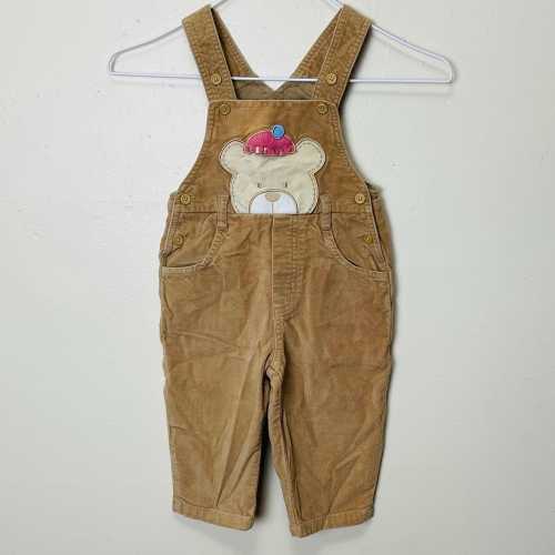Brown Velvet Teddy Bear Vintage Prénatal Kids Pure Cotton Overalls 12M