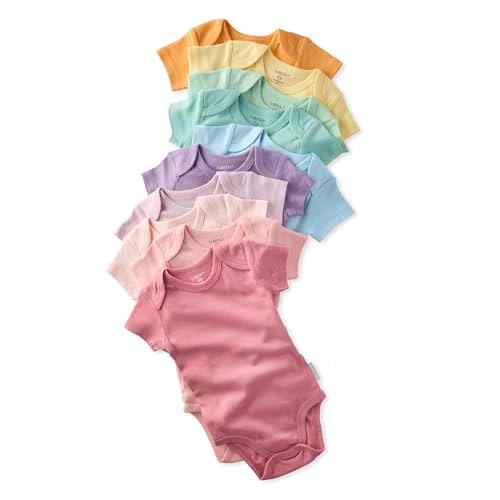 Butterblu Avery Multipack Short Sleeve Bodysuits 100% Organic Cotton | GOTS certified Organic Cotton for Baby & Toddler Girls, Boys, Easy Snap On Closure, Machine Wash, 5-Pack, 10-Pack