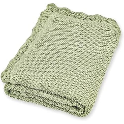 YOYI YOYI Knit Baby Blanket, Organic Cotton Baby Blankets Neutral Cable Knitted Soft Toddler Blankets for Girls Boys Green 40''x31''