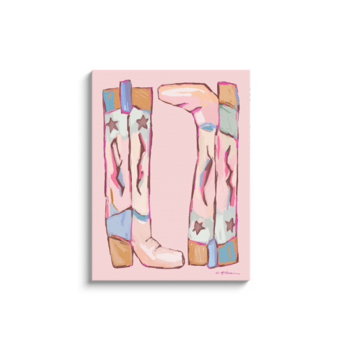 Cowgirl Up Pink Cowboy Boots on Canvas – Chelsea McShane Art