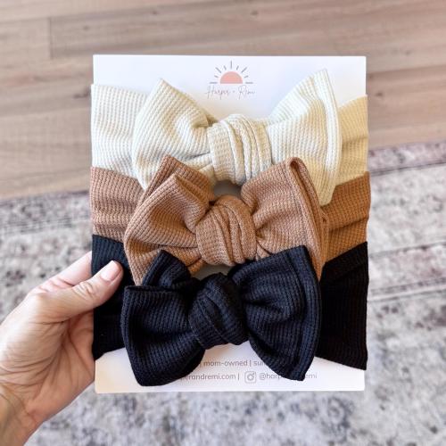 Newborn / Baby Bow Headbands, Oversized or Top Knot Options (Sand, Mocha, Black Waffle Basics)