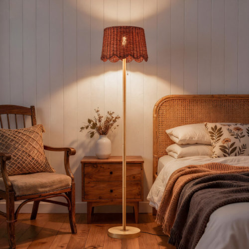 Bay Isle Home™ 62.5" Farmhouse Faux Wood Floor Lamp With Rattan Shade & Reviews | Wayfair