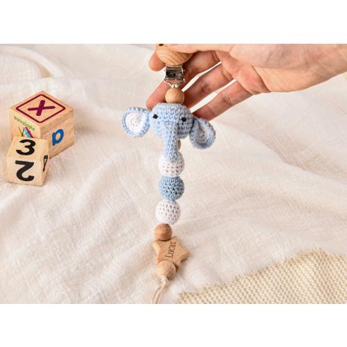 Custom Pacifier Holder With Crocheted Animal,Personalized Name Pacifier Clip,Wooden Dummy Clip,Soother Clip,Baby Shower Gift,Newborn Gift