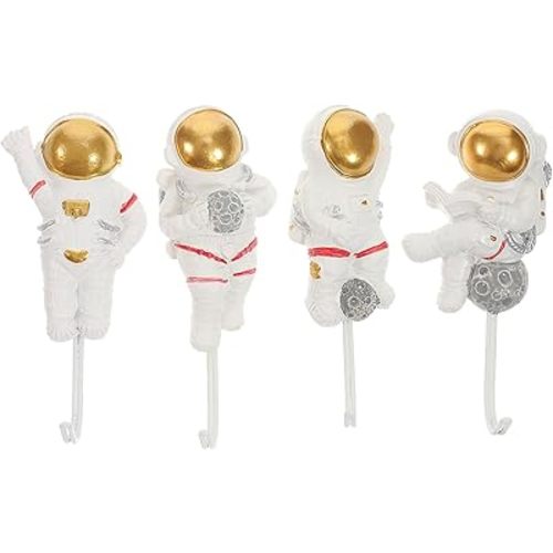 4Pcs Astronaut Shape Storage Hooks Wall Mounted Coat Hooks Resin Self- Adhesive Towel Keys Hanger for Room Entryway Bathroom