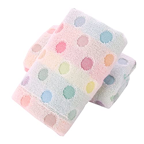 Pidada Hand Towels Set of 2 100% Cotton Colorful Polka Dot Pattern Soft Absorbent Decorative Towel for Bathroom (Beige)