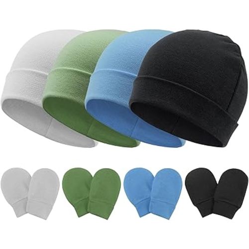 BQUBO Baby Hats and Mittens Infant Cotton Beanie Gloves No Scratch Set Newborn Hospital Hat for Boys Girls