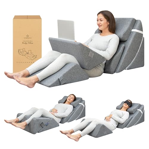 SOMNITO 6pc Adjustable Orthopedic Wedge Pillow Set – Relieve Acid Reflux, Snoring, Back Pain & Post-Surgery Discomfort (Grey)