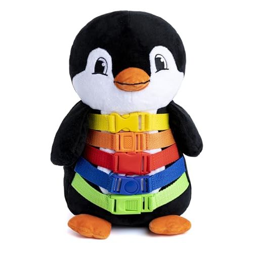 Buckle Toy - Blizzard Penguin Stuffed Animal - Montessori Learning Activity Toy - Develop Motor Skills and Problem Solving - Counting and Color Recognition - Kids Airplane Travel Accessories