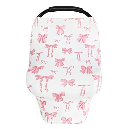 TANOFAR Car Seat Cover for Baby, Multi-Use Cover Carseat Canopy, High Stretchy & Breathable Infant Carseat Cover, Shower Gifts for Unisex Boys and Girls (Pink Bow)
