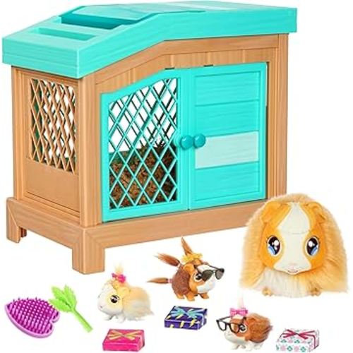 Little Live Pets Mama Surprise Guinea Pig Plush Toy, Interactive Stuffed Guinea Pig Hutch and 3 Babies, Animal Plush with 20+ Sounds, Toys for Ages 4+