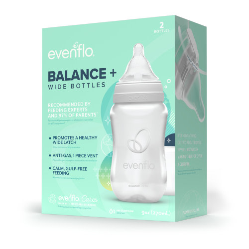 (3 pack) Evenflo Balance Wide Baby Bottles, Platinum White Color 9oz 2 Count