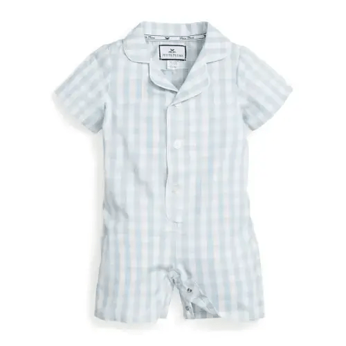 Baby's Twill Summer Romper in Light Blue Gingham